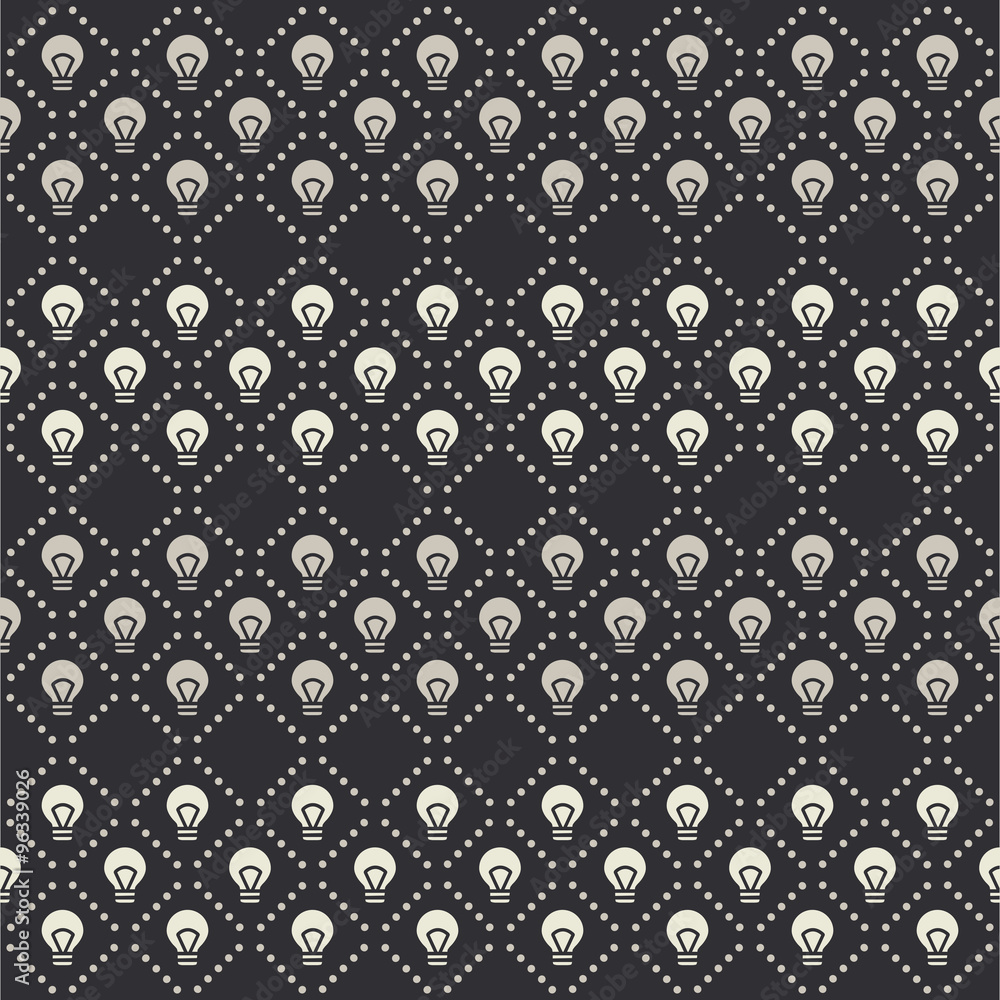 Vector seamless pattern with white lightbulbs and dotted lines
