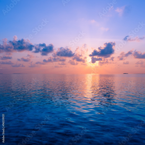 Spectacular sunset over the ocean. Maldives