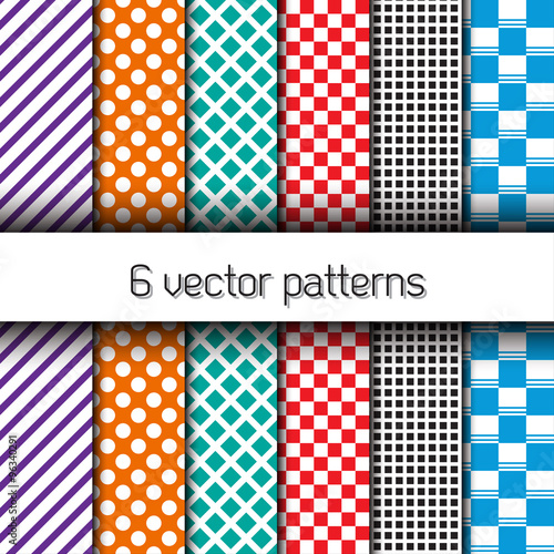 Set of 6 vector endless patterns with circle, lines and squares