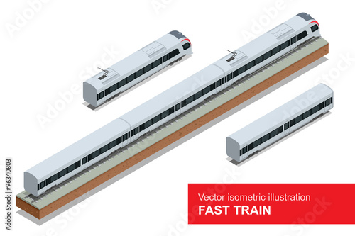 Fast Train. Vector isometric illustration of a Fast Train. Vehicles designed to carry large numbers of passengers. Isolated vector of modern high speed train.