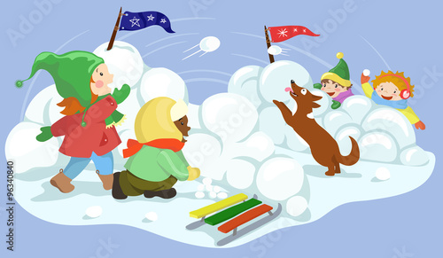 snowball fight vector illustration