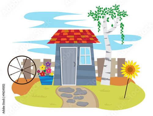 Shed With Fence - Cute garden shed with a fence in the back. Eps10