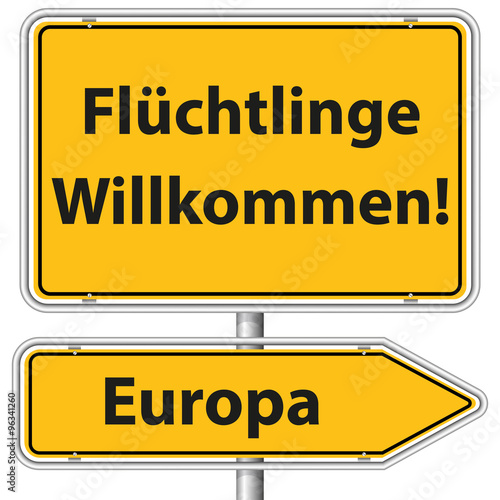 Illustration Vector Graphic Road Sign Refugees Europe