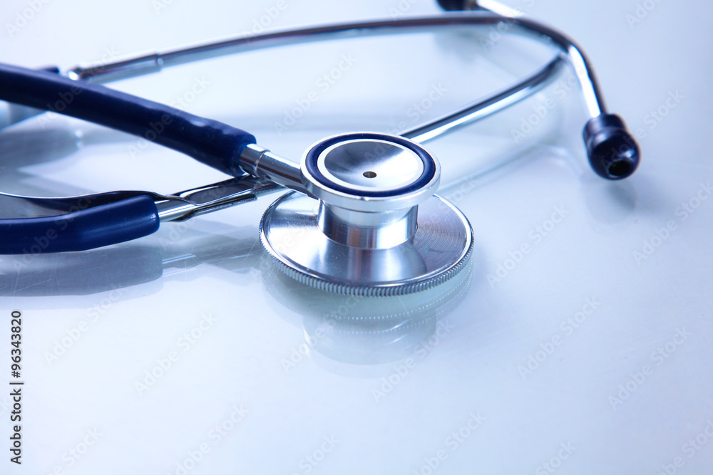 close up medical stethoscope on a white background close up medical stethoscope on a white background