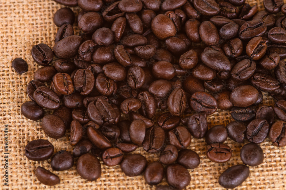 Canvas and Coffee Beans Photo Background. Copy Space Canvas and Coffee Beans Photo Background. Copy Space
