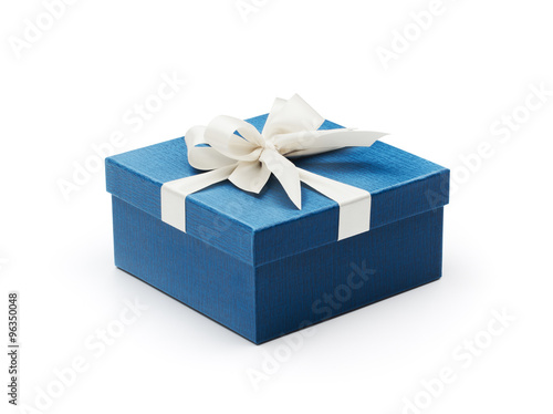 Naklejka Blue gift box with white bow
