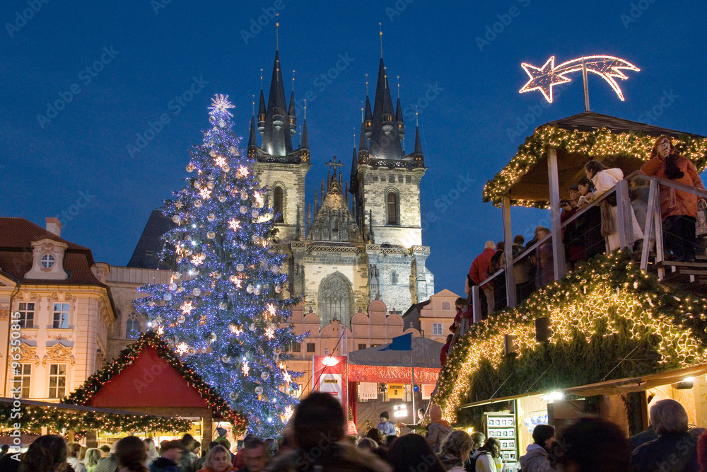 famous Christmas market on Old town square in Prague (UNESCO), Czech republic, Europe
