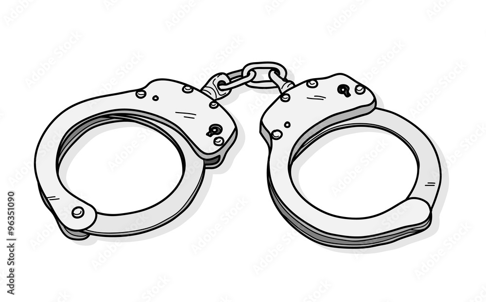 Handcuffs, a hand drawn vector illustration of a handcuffs. Stock