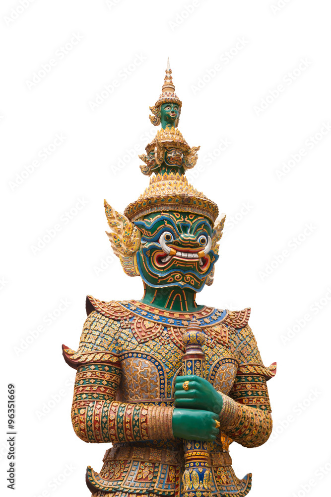 Green Thai giant demon Yaksha statue on white isolated background. Green Thai giant demon Yaksha statue on white isolated background.