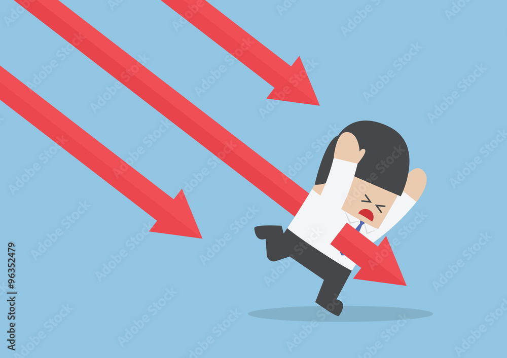 Businessman stabbed by downtrend arrow stock market Businessman stabbed by downtrend arrow stock market