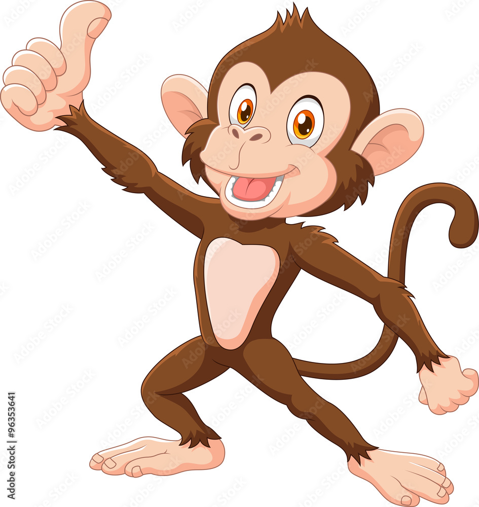 Naklejka premium Cute małpa daje kciuk na białym tle na białym tle