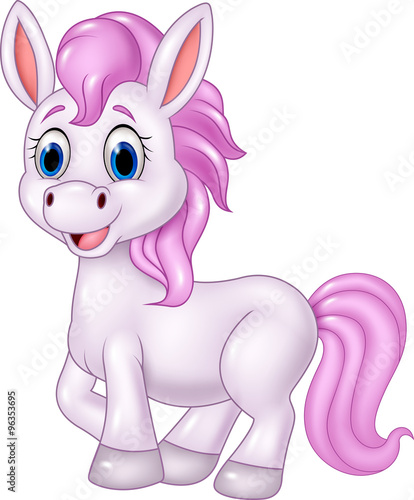 Cartoon baby pony horse posing isolated on white background