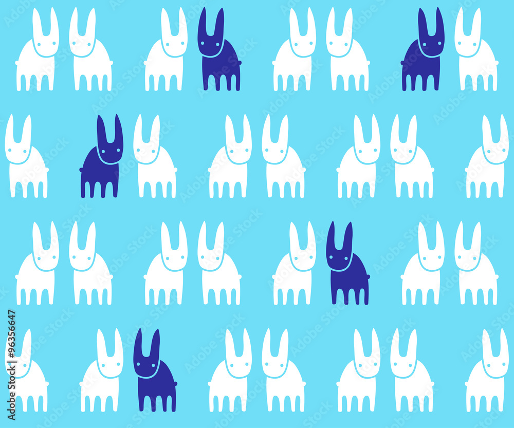 New year white and blue rabbits seamless vector pattern. 
