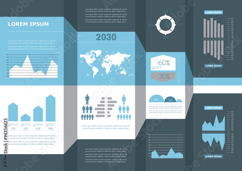 Detail business corporate info graphic with. World Map and data summary.