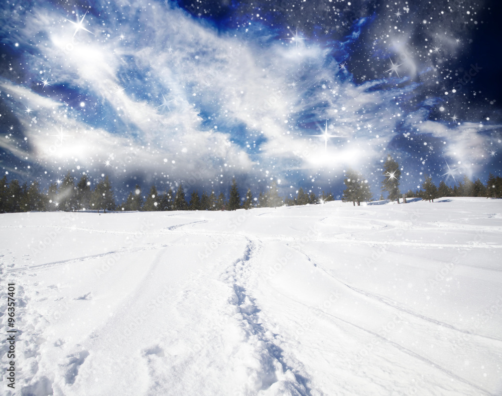 Christmas background with snowy path in the snow Christmas background with snowy path in the snow