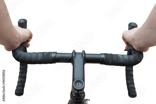 Dynamic view of cyclists arms on a road bike isolated on white