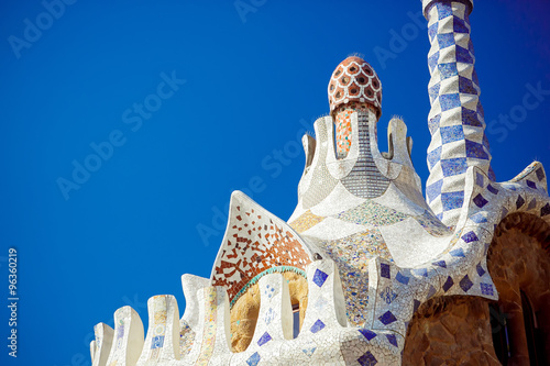The roof of a gingerbread house in the Park Guell photo