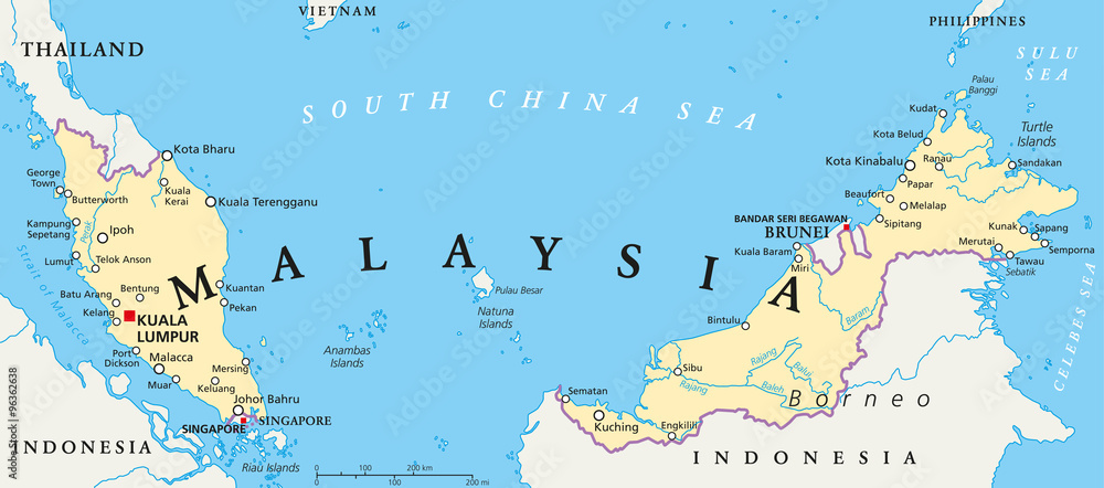 Malaysia Political Map With Capital Kuala Lumpur National Borders malaysia-political-map-with-capital-kuala-lumpur-national-borders