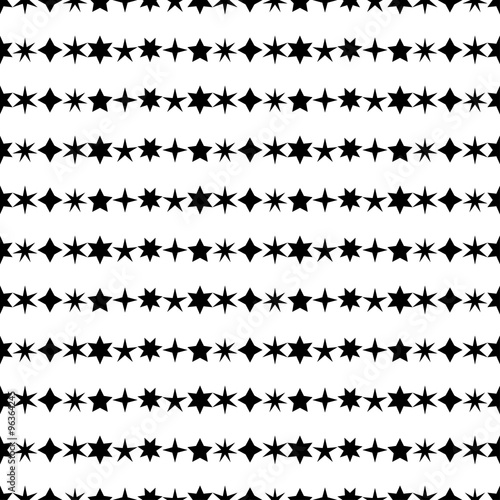 Seamless black and white decorative vector background with stars