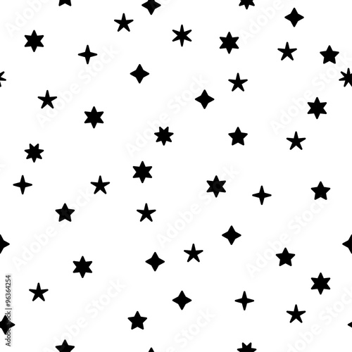 Seamless black and white decorative vector background with stars