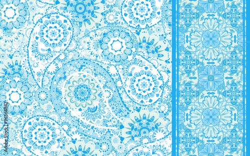 Set of seamless pattern based on traditional Asian elements Paisley and striped. Vector colorful background