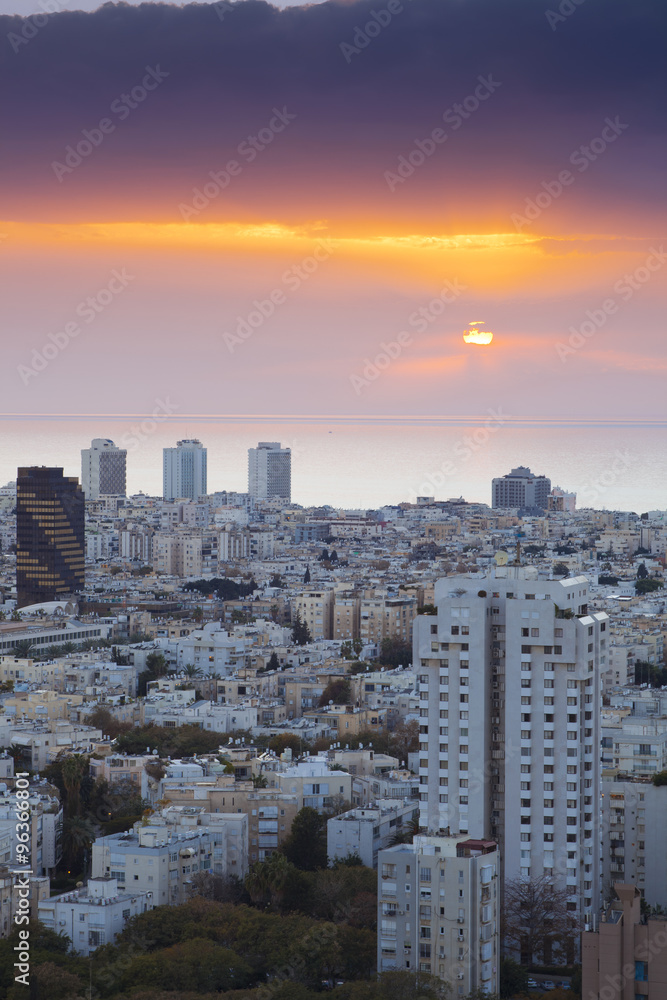 Naklejka premium Tel Aviv Cityscape At Sunset