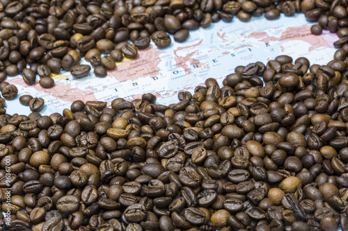 Map of Indonesia under a background of coffee beans