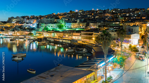 Mikrolimano port in Peraeus Greece against the city lights.