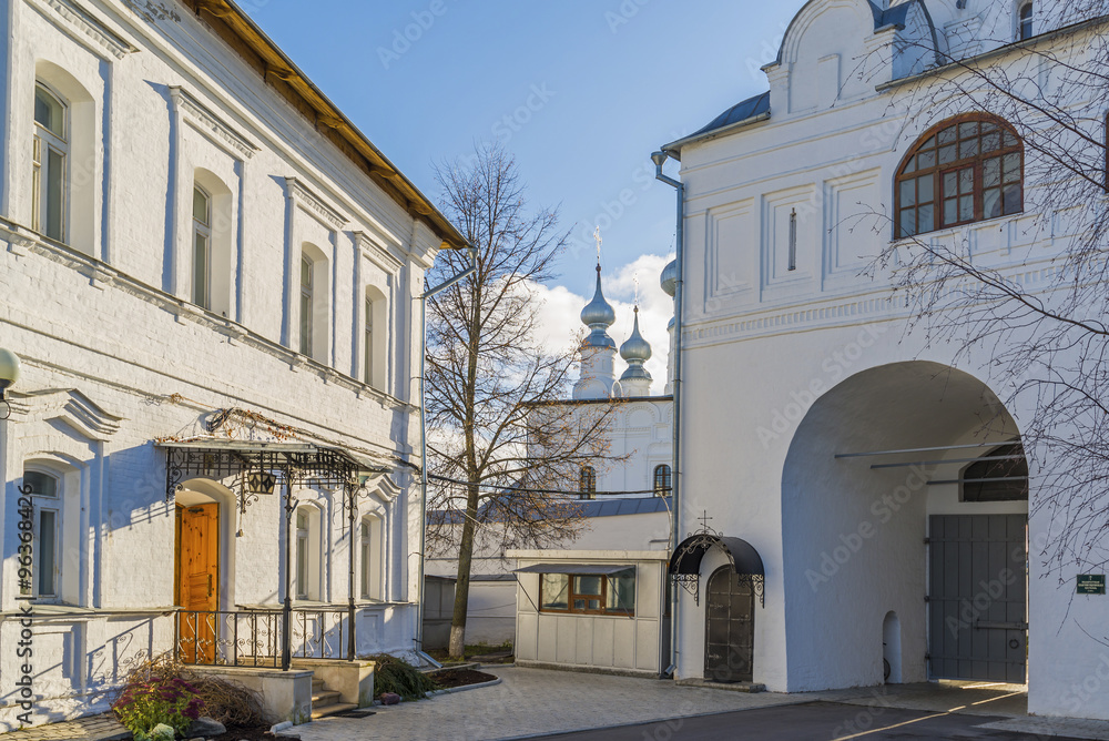 The territory of the Holy Pokrovsky nunnery built in 16th century in Suzdal. Golden Ring of Russia Travel