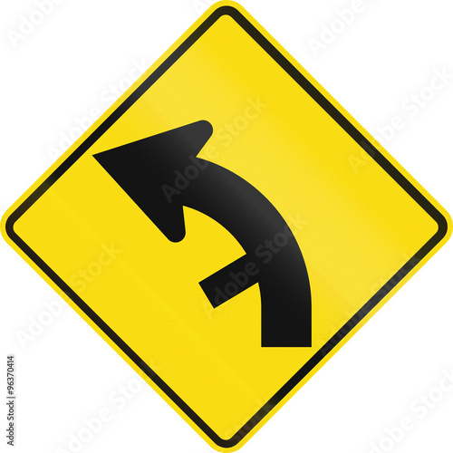 Free Download New Zealand road sign - Curve between 15 and 90 degrees, to left with hidden exit - GFXLoad