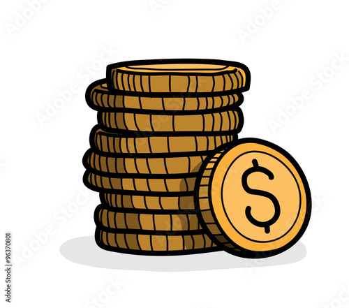 Stack of Coins (Dollar), a hand drawn vector illustration of a stack of gold coins with Dollar currency sign on it.