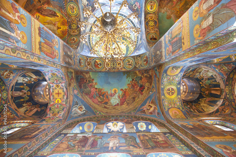 Interior of the Church of the Savior on Spilled Blood in St. Petersburg, Russia.