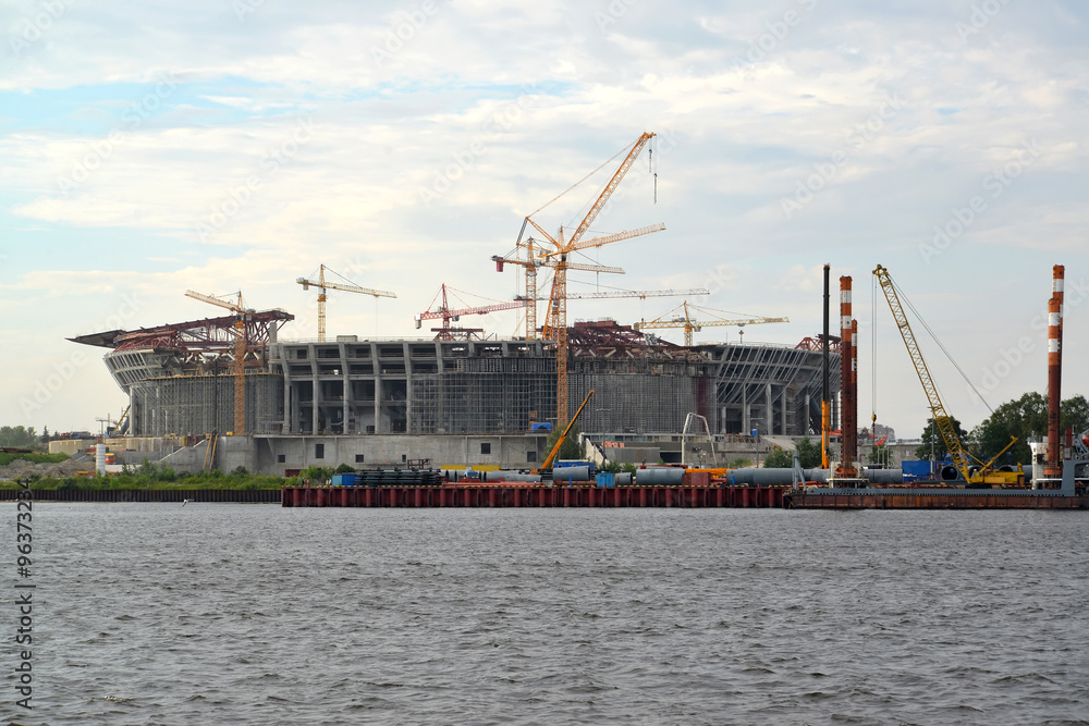 ST. PETERSBURG, RUSSIA - JULY 09, 2014: Construction of new stadium