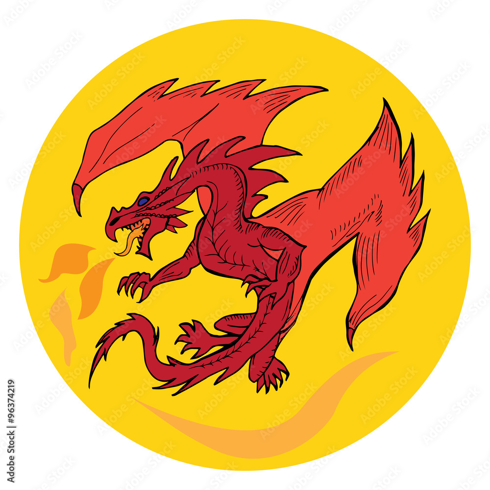 Fototapeta premium Hand drawn dragon silhouette
