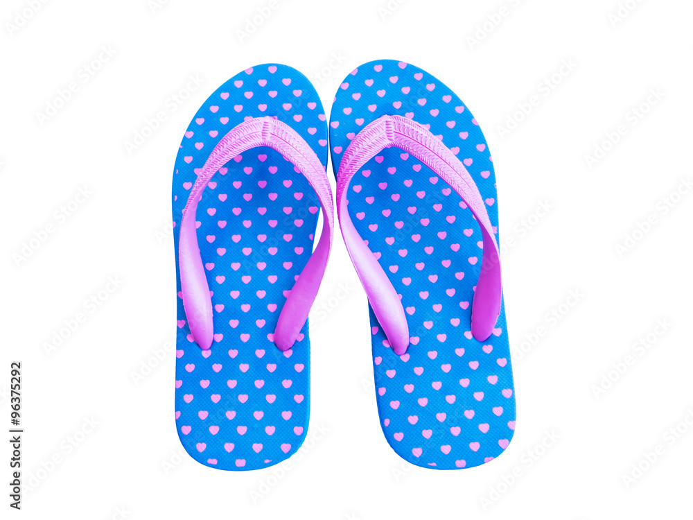 Blue flip flop with pink heart pattern Blue flip flop with pink heart pattern