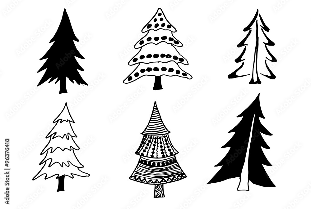Obraz premium Set of tree doodles.tree doodle.vector illustration. 