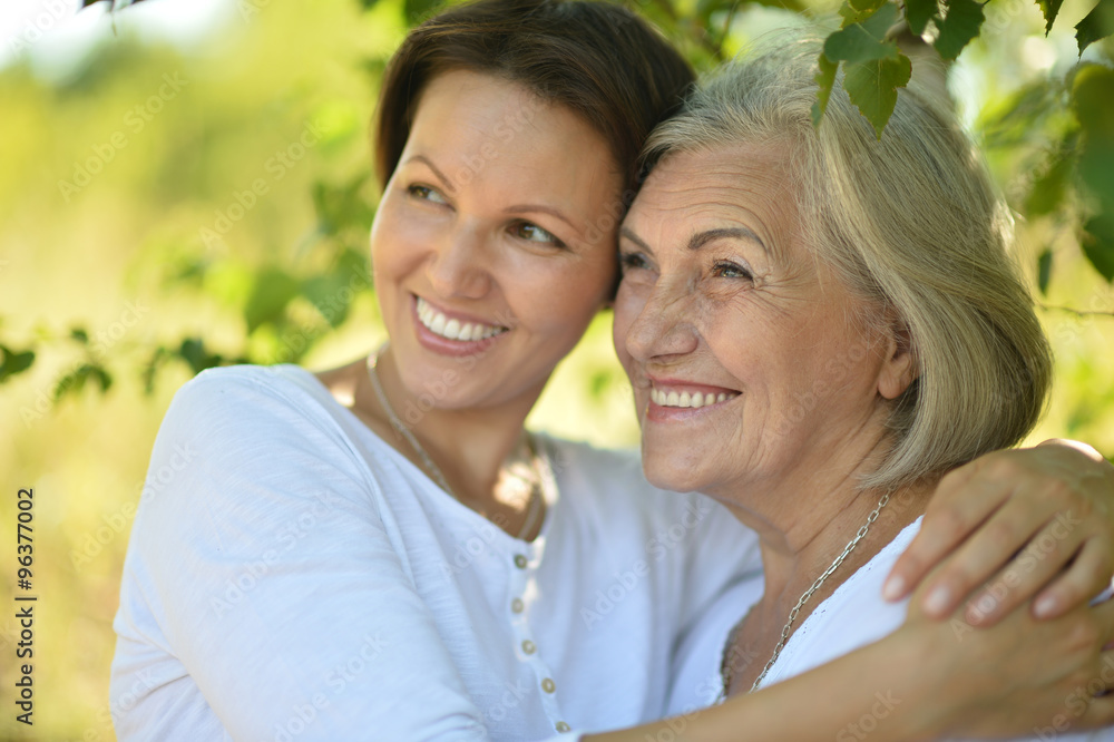 senior Mother and daughter in  park