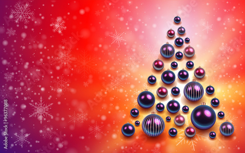 Christmas background with christmas tree from shiny balls.