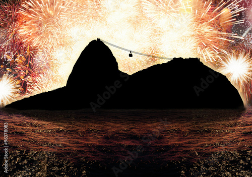 Fotografia Fogos de artifício no pão de açucar, Rio de Janeiro