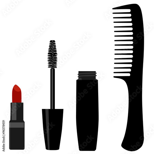 Mascara, comb and lipstick