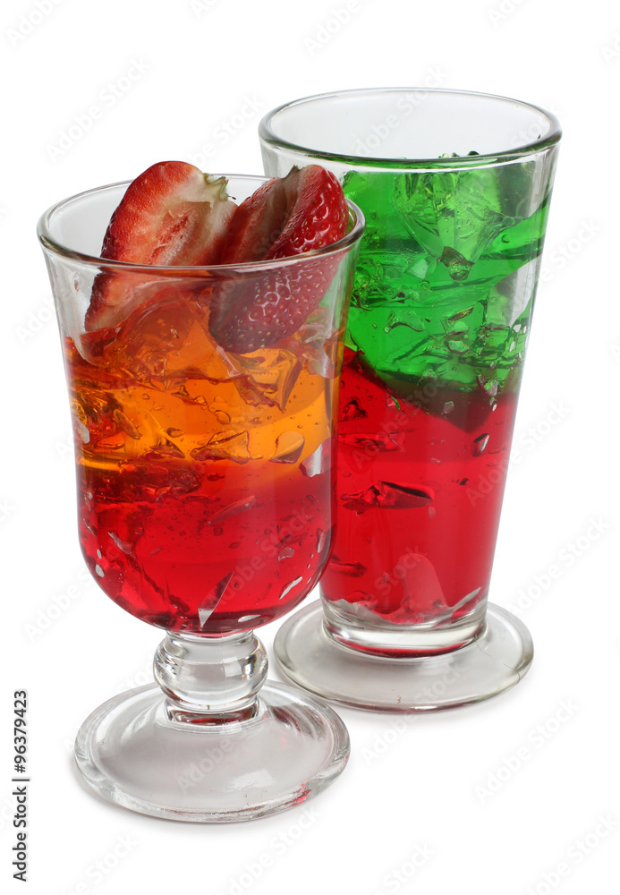 Glass jars with colorful cocktails on a white background Glass jars with colorful cocktails on a white background