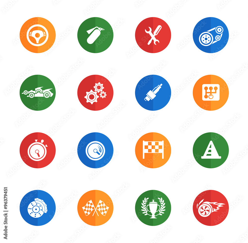 Racing flat icon set Racing flat icon set