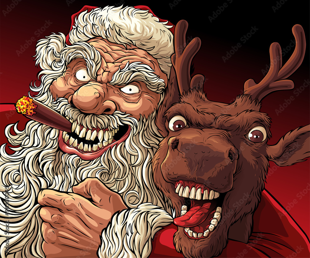 Alternative Christmas: Drunk Santa and Deer. Very drunk Santa with 