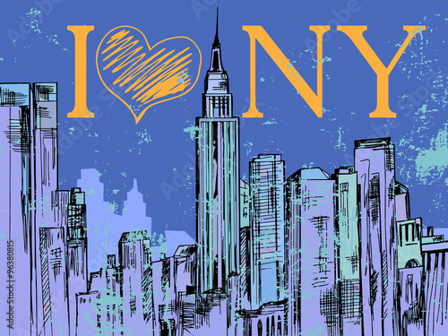 New York city hand drawn night cityscape
