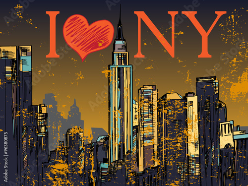 New York city hand drawn night cityscape