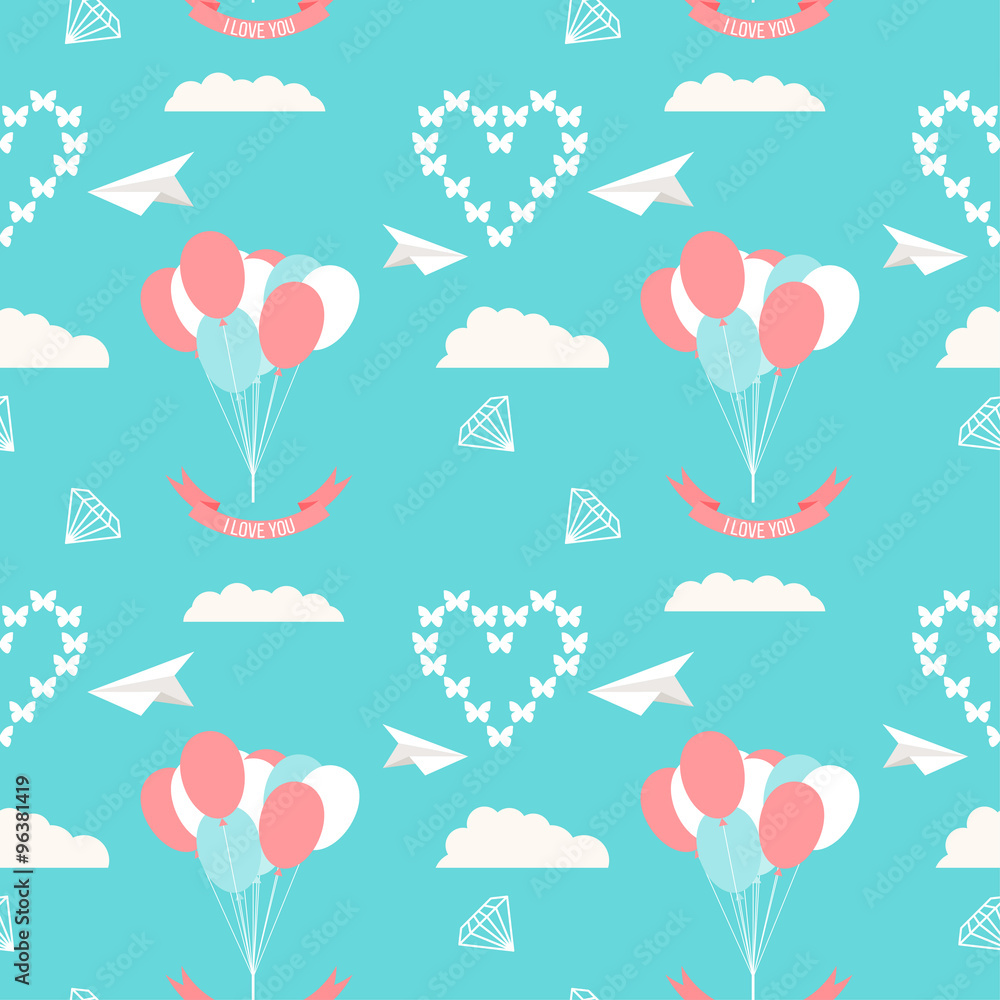 wedding seamless romantic decorative pattern background with car