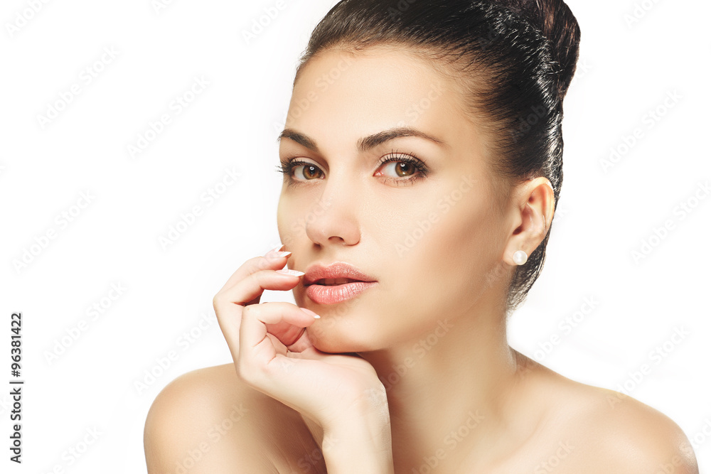 Beauty Model Girl Portrait . Beautiful Woman Face. Looking at Camera. Isolated on White Background. Beauty Model Girl Portrait . Beautiful Woman Face. Looking at Camera. Isolated on White Background.