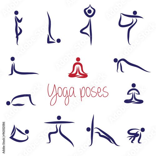 Yoga Silhouettes Asanas pack Vector