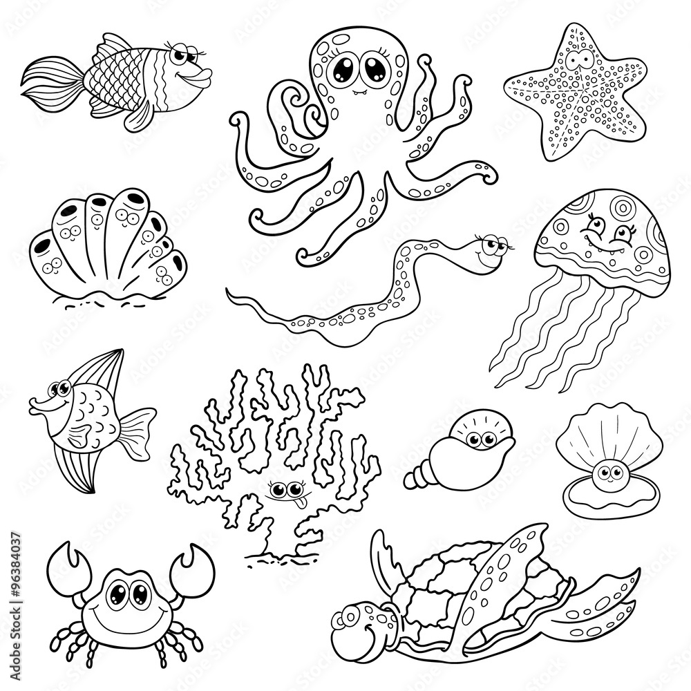 Set of marine life. Ocean fauna, underwater. Set of marine life. Ocean fauna, underwater.