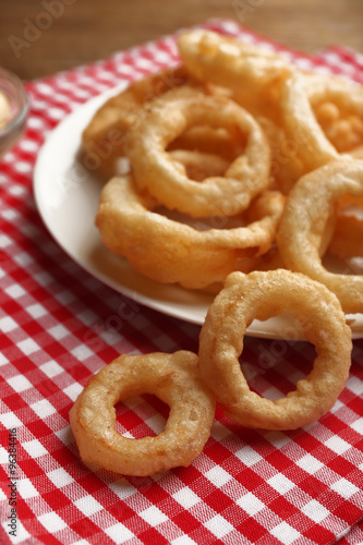 Chips rings on plate closeup